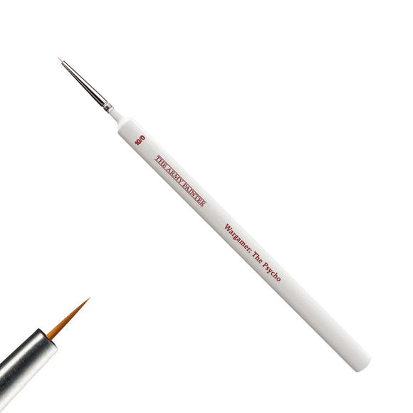 Two paintbrushes with white handles and red text on a white background