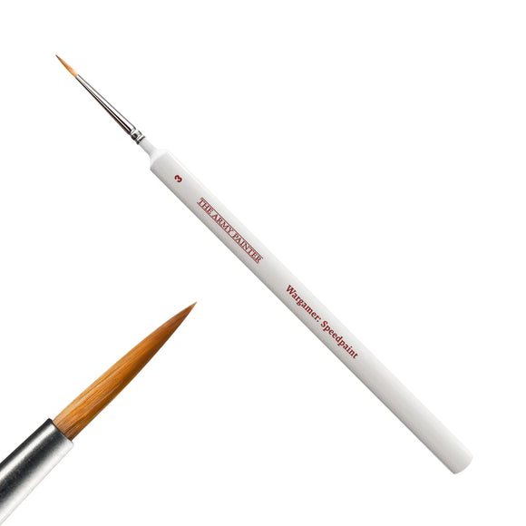 Two paintbrushes with white handles and red text on a white background