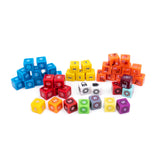 Assorted colorful dice set on a white background