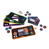 Toy electronic device with screens and buttons on a white background