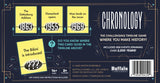 Game box for 'Chronology' timeline game with yellow cards and text on a dark background