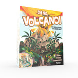 Board game box for 'Oh No, Volcano!' with colorful design and text.