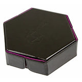 Black hexagonal box with purple edges on a white background