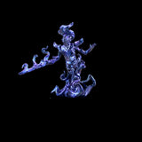 Blue metallic figurine on a black background