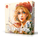 Board game box titled 'Bohemians' with a stylized illustration of a woman on the cover.