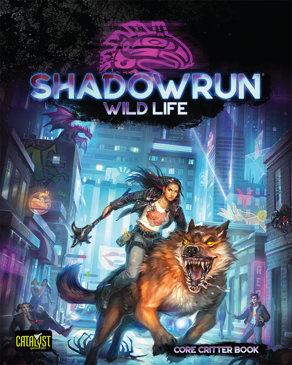 Shadowrun Wild Life book cover with a character riding a wolf in an urban setting.