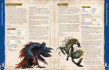 Two pages from a game rulebook featuring creatures and text.