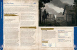 Gamebook or role-playing game manual with text and illustrations, featuring a scene of a man on horseback.