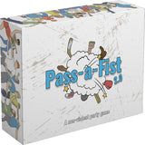 Board game box titled 'Pass-a-Fist 2.0' with colorful illustrations on a white background