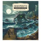 Cover of 'Innsmouth Travel Guide' with a monster in the ocean and people on a dock.