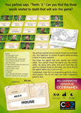 Promotional graphic for a cooperative game version of Codenames with cards and text on a green background