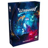 Board game box for 'Wispwood' with colorful artwork and branding.