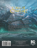 Back cover of 'Call of Cthulhu' game book with text and logo.