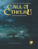 Cover of 'Call of Cthulhu' Keeper Screen Pack with a dark underwater scene and text.