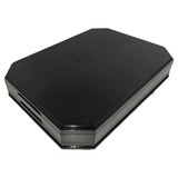 Black octagonal object on a white background