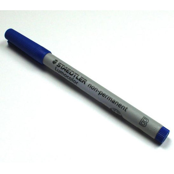 Staedtler Lumocolor non-permanent marker with blue cap on a white background