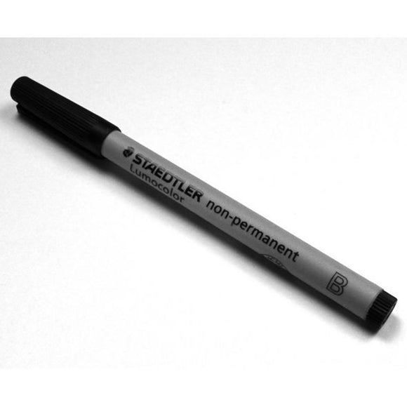 Black non-permanent marker on a white background