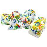 Set of colorful dice with numbers on a white background