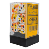 Dice set with a Chessex branded box on a green background