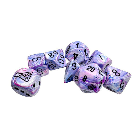 Set of marbled dice with numbers on a white background