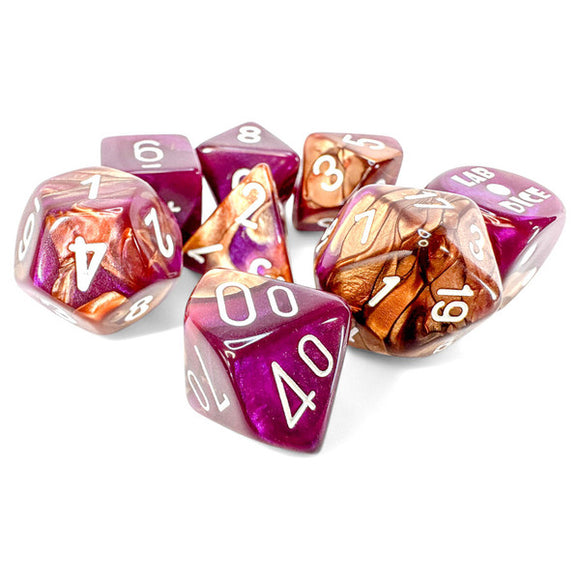 Chessex Dice: Gemini Polyhedral Copper-Purple/white (7)