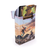 Card holder with fantasy-themed illustrations on a white background