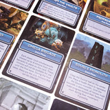 Close-up of game cards with detailed artwork and text