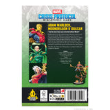 Marvel Crisis Protocol miniatures game packaging with character illustrations and text.