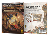 Gloomhaven Laws of the Lion game components including a book and sticker set on a white background