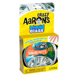 Crazy Aaron's Thinking Putty packaging with clear putty inside on a white background