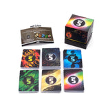 Colorful card game 'Fight 5' with cards and a box on a white background