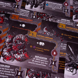Close-up of game cards with detailed graphics and text