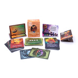 Collection of colorful cards with various designs on a white background