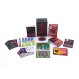 Collection of trading cards and packaging on a white background
