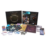 Board game components including cards, dice, and a box labeled 'The Elder Scrolls: Valenwood' on a white background.