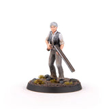Figurine of a person holding a shotgun on a white background
