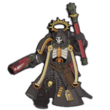 Black Spacemarine with a weapon and cape on a white background