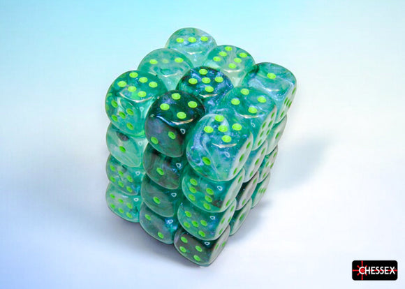 Chessex Dice: Borealis - 12mm D6 Luminary Kelp/Light Green (36)