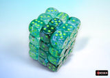 Chessex Dice: Borealis - 12mm D6 Luminary Kelp/Light Green (36)