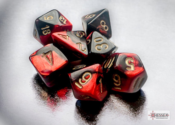 Chessex Dice: Gemini Mini-hedral Black-Red/gold (7)