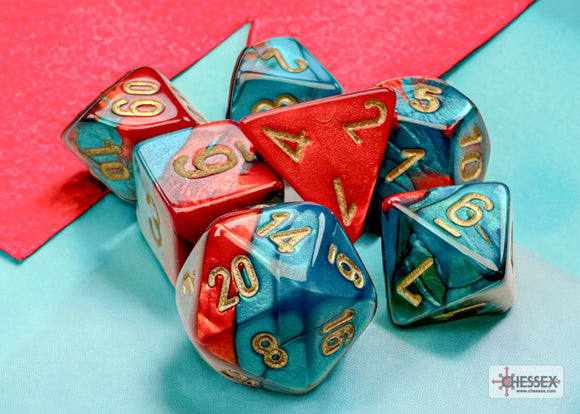 Chessex Dice: Gemini Mini-hedral Red-Teal/gold (7)