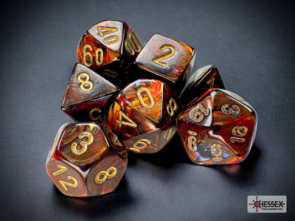 Chessex Dice: Scarab Mini-hedral Blue Blood/gold (7)