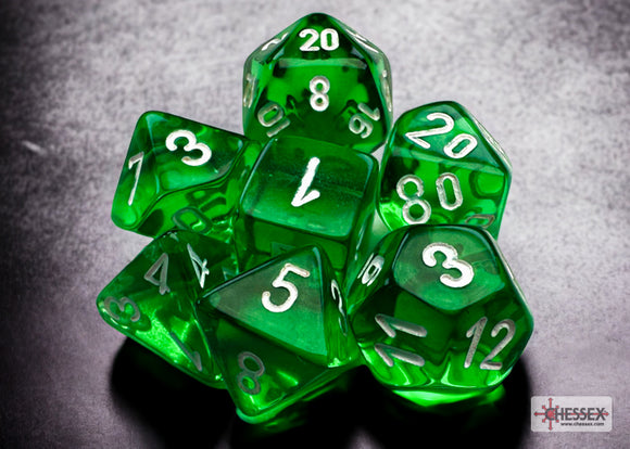 Chessex Dice: Translucent Mini-hedral Green/white (7)