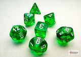 Chessex Dice: Translucent Mini-hedral Green/white (7)