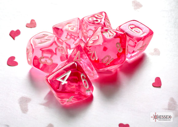 Chessex Dice: Translucent Mini-hedral Pink/white (7)