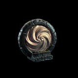 Decorative item with a swirling design on a black background