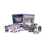 Board game set with 'Cloudspire' packaging on a white background