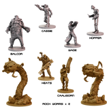 Collection of detailed figurines with labels on a white background