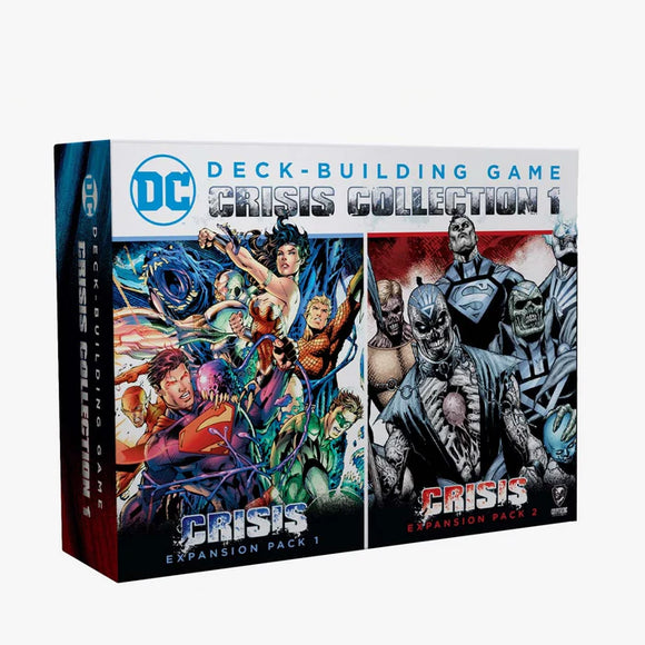 DC Deck-Building Game Crisis Collection 1 packaging with superhero characters on a white background