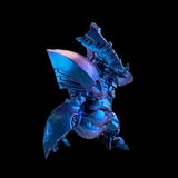 Blue alien-like creature figurine on a black background